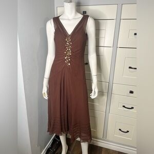 Nine west. Size 4 Silk overlay dress. Beating and sequins. Chocolate brown.